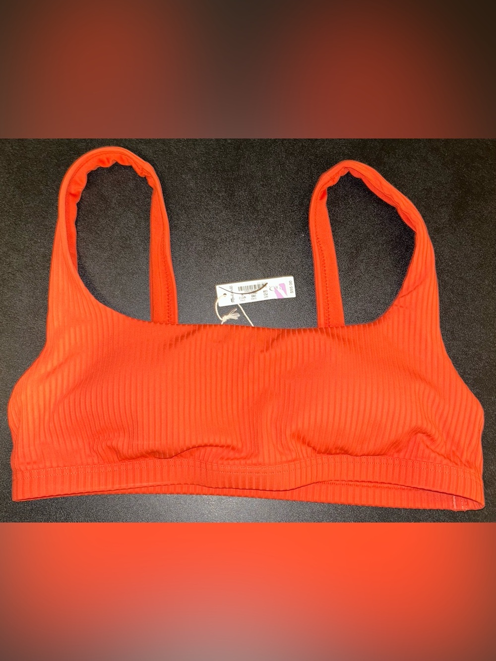 Madewell Size M Orange Ribbed Square-Neck Bikini Top NWT